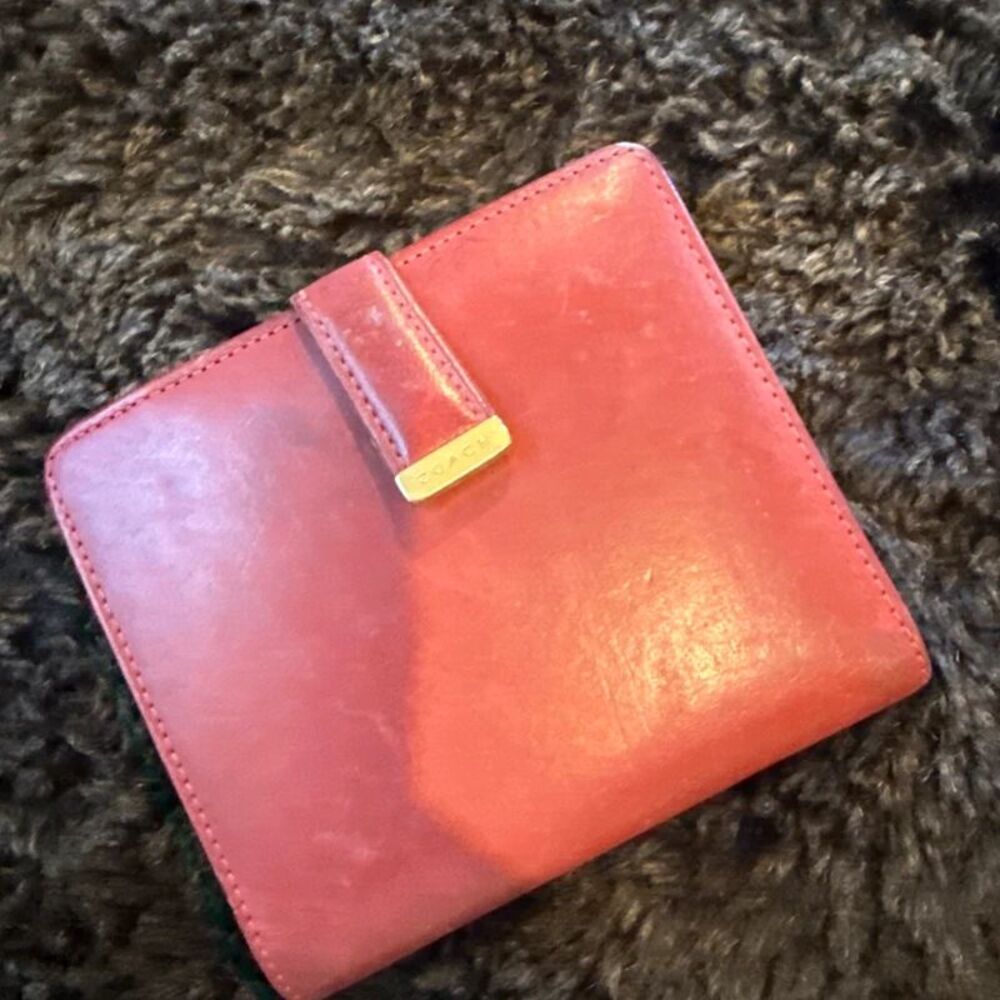 COACH red leather bifold wallet